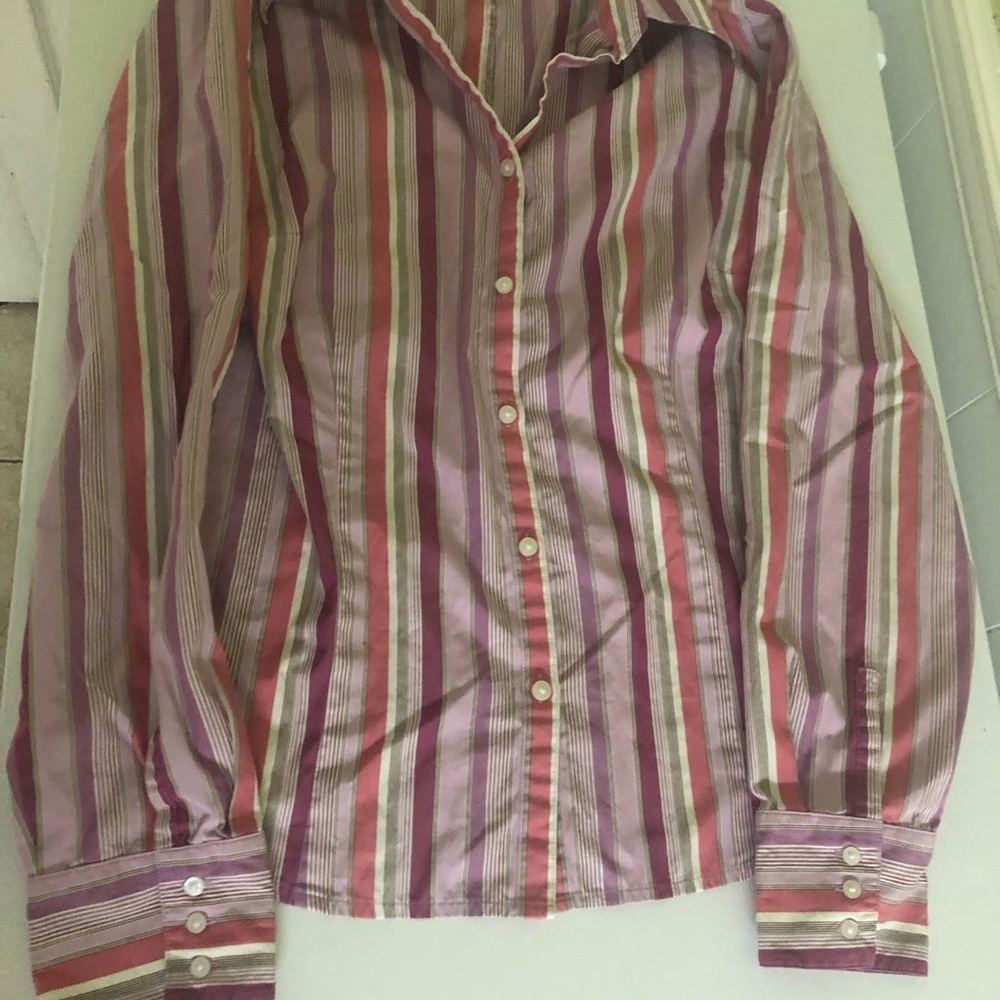 Ann Taylor LOFT Multicolor Vertical Striped Button Down Blouse